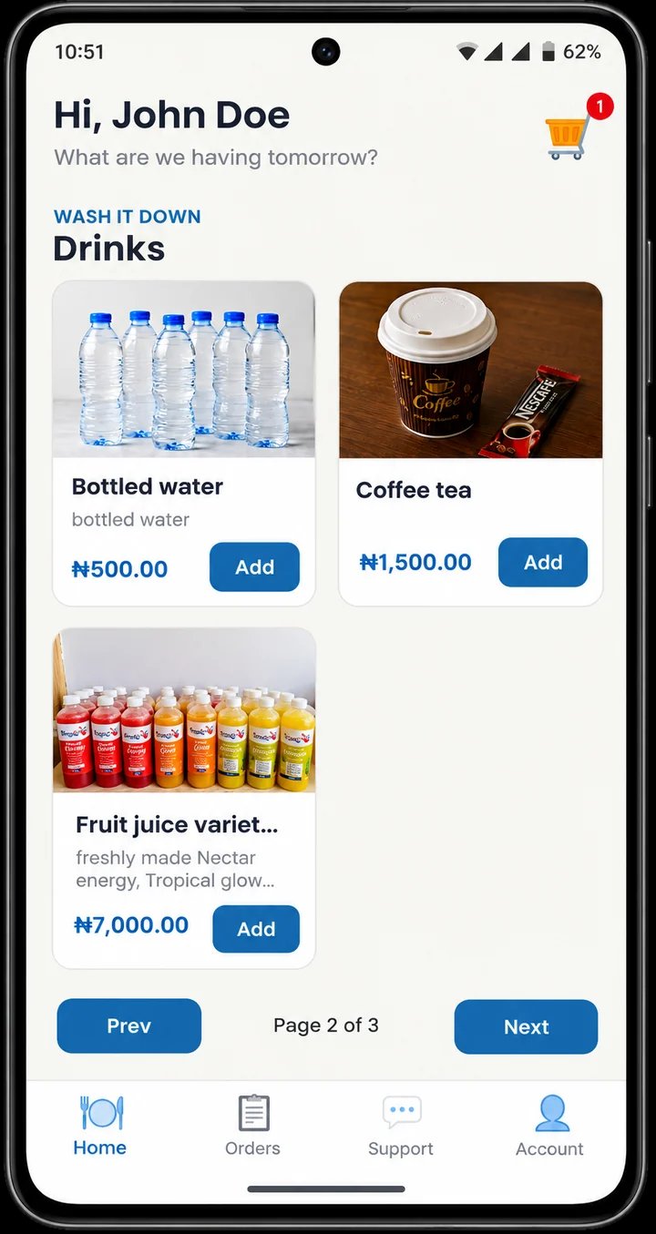 The Teeana Go app on an Android phone, showing the drinks menu